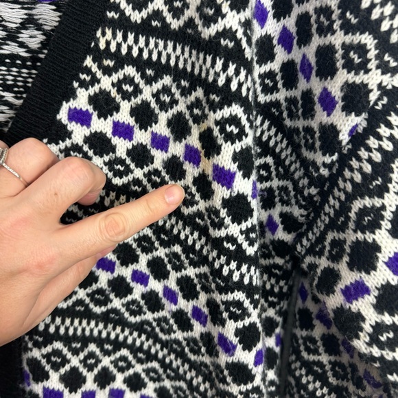 Vintage Knit Knit Black Purple White Cardigan Knit Halloween Fall Grandpa - Picture 5 of 12